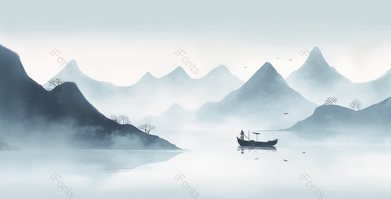 大气简约蓝色意境山水画,插画/手绘图,插画/手绘图库,插画/手绘图下载,插画/手绘